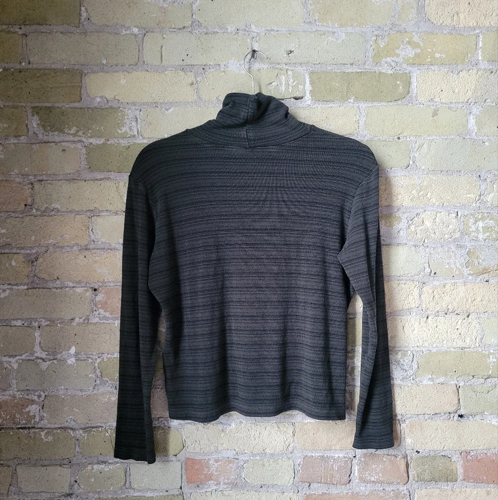 Vintage Green/Black Striped Cropped Petite Turtleneck Womens Size Medium - Picture 4 of 6